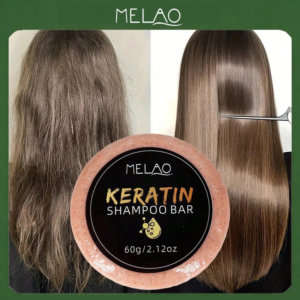 Keratin Shampoo Bar, MELAO KERATIN SHAMPOO BAR, 60g Solid Shampoo for Dry & Damaged Hair, Deep Cleansing & Repair, Adds Shine & Softness, Sulfate Free, Travel Friendly, 60g/2.12oz