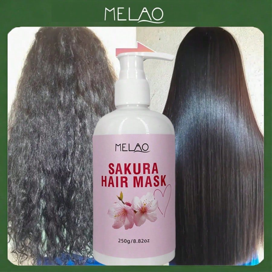 SAKURA HAIR MASK, MELAO Cherry Blossom Hydrating & Repairing Hair Mask, for Dry & Damaged Hair, Deep Conditioning Treatment, Smoothens & Adds Shine, 250g/8.82oz