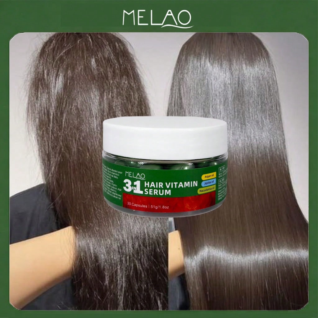 Hair Vitamin Serum Capsules, MELAO 3 in 1 Hair Vitamin Serum with Argan Oil, Deeply Moisturizes Hair & Scalp, for Soft & Silky Hair, Nourishes from Within, 30 Capsules, 51g/1.8oz