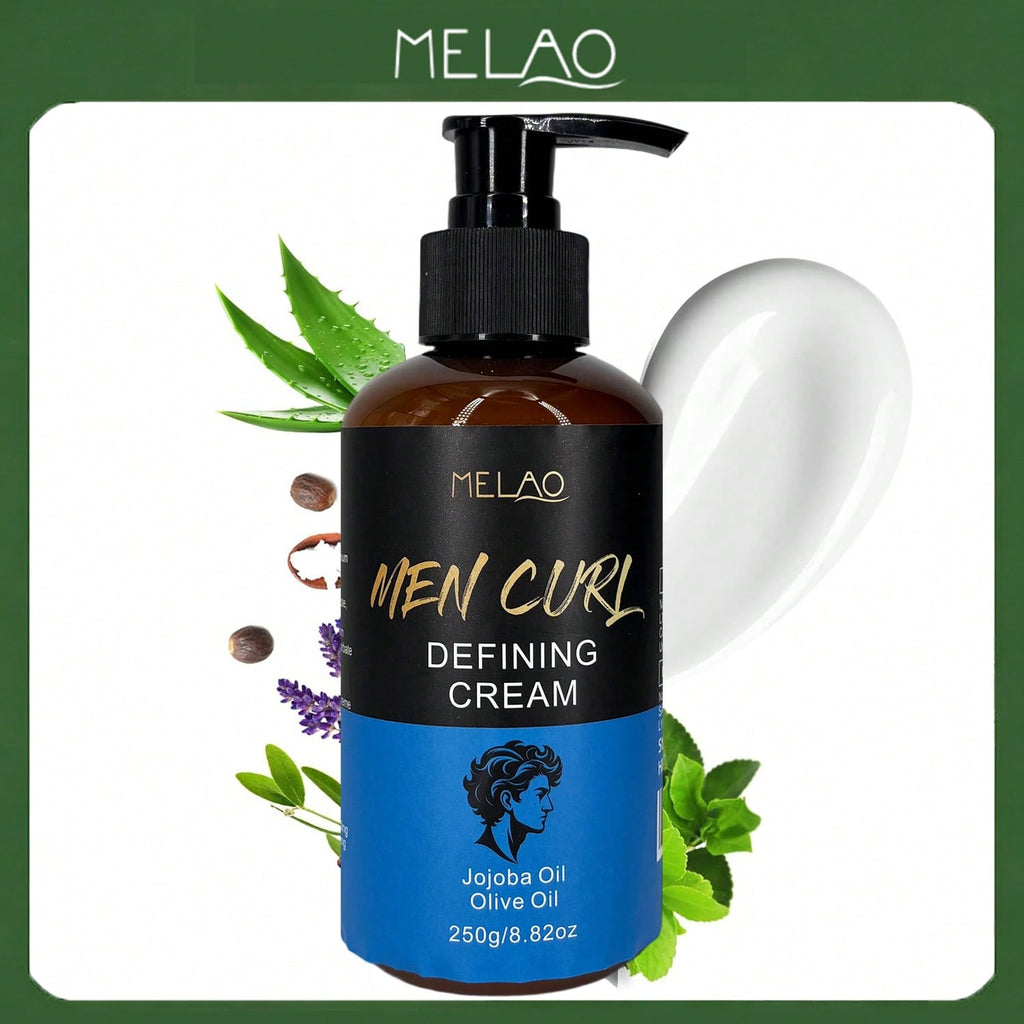 Men Curl Defining Cream, MELAO Men Curl Cream with Jojoba Oil & Olive Oil, Strong Hold Styling Cream for Natural Curls & Waves, Defines & Separates Curls, Tames Frizz, Adds Texture & Shine, Non-Greasy, Lightweight Formula