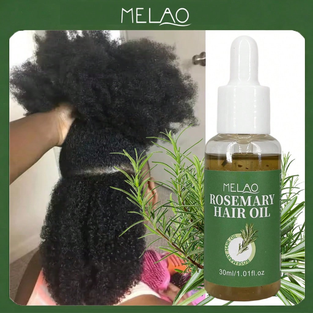 MELAO Rosemary Hair Oil with Real Rosemary Leaves, Hair Oil for Hair Care, Tames Frizz, Adds Shine & Softness, Repairs Dry & Damaged Hair, Nourishes Scalp, with Dropper, for All Hair Types, 30ml/1.01fl.oz
