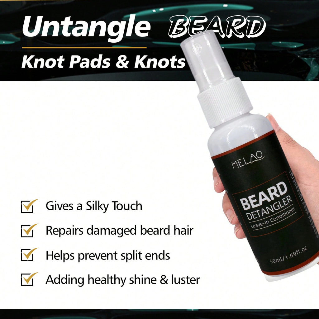 MELAO Beard Detangler Spray 50ml - Leave-In Conditioner for Men, Softens & Hydrates Beard, Reduces Frizz & Tangles