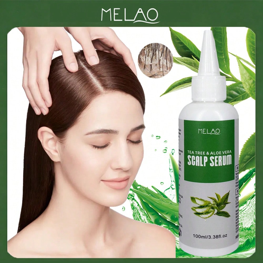Tea Tree & Aloe Vera Scalp Serum, MELAO Herbal Scalp Serum, Refreshes & Balances Scalp, with Natural Plant Extracts, Daily Scalp Care, 100ml/3.38fl.oz
