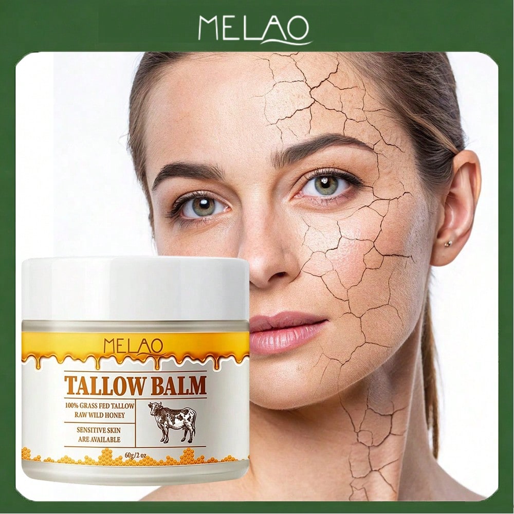 MELAO 100% Grass Fed Tallow Balm for Face & Body - 60g Natural Skincare with Raw Wild Honey, Ultra-Rich Moisturizer for Extremely Dry, Sensitive Skin - Nourishing Cream, Hand & Foot