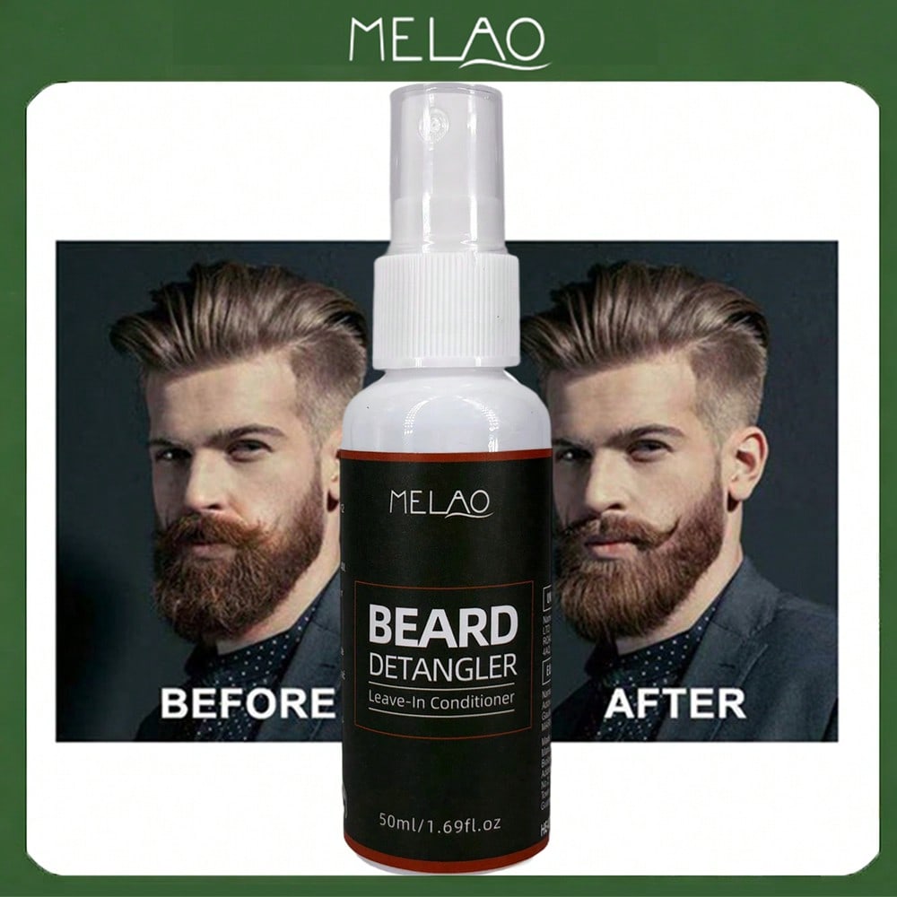 MELAO Beard Detangler Spray 50ml - Leave-In Conditioner for Men, Softens & Hydrates Beard, Reduces Frizz & Tangles