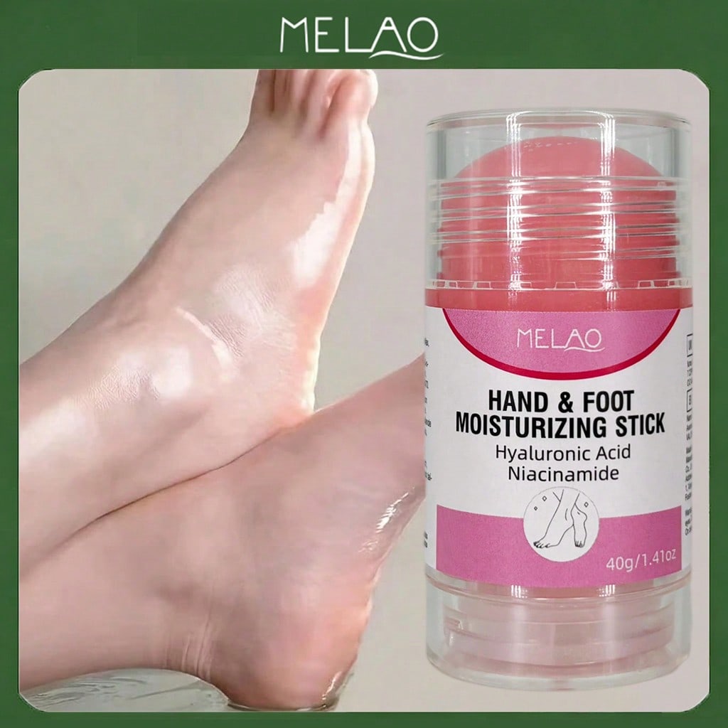 MELAO Hand & Foot Moisturizing Stick with Hyaluronic Acid & Niacinamide, 40g/1.41oz Deep Hydration Balm for Dry Cracked Heels, Knees & Elbows, Non-Greasy Repair Lotion Stick for Rough Skin