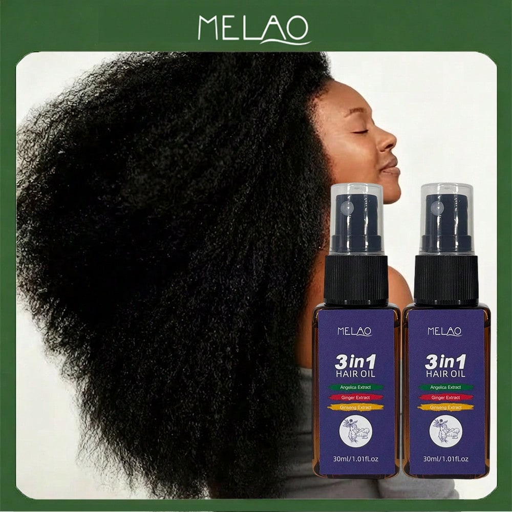 2 Pack MELAO 3-in-1 Hair Oil Spray, 30ml/1.01fl.oz with Ginger, Angelica & Ginseng Extract, Nourishing Scalp & Hair Treatment for All Hair Types