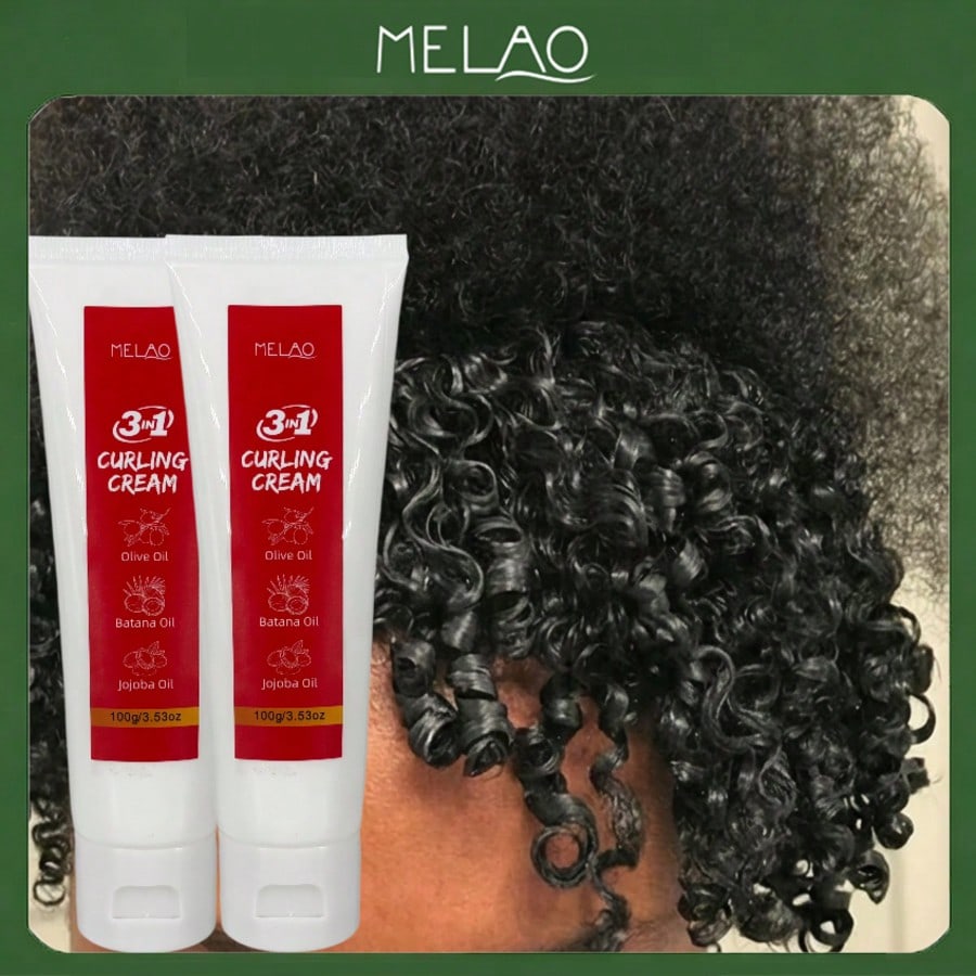 2 Pack MELAO 3-in-1 Curling Cream, 100g/3.53oz Curl Defining Cream with Olive, Batana & Jojoba Oil, Moisturizing Styling Cream for All Curls, Coils & Waves