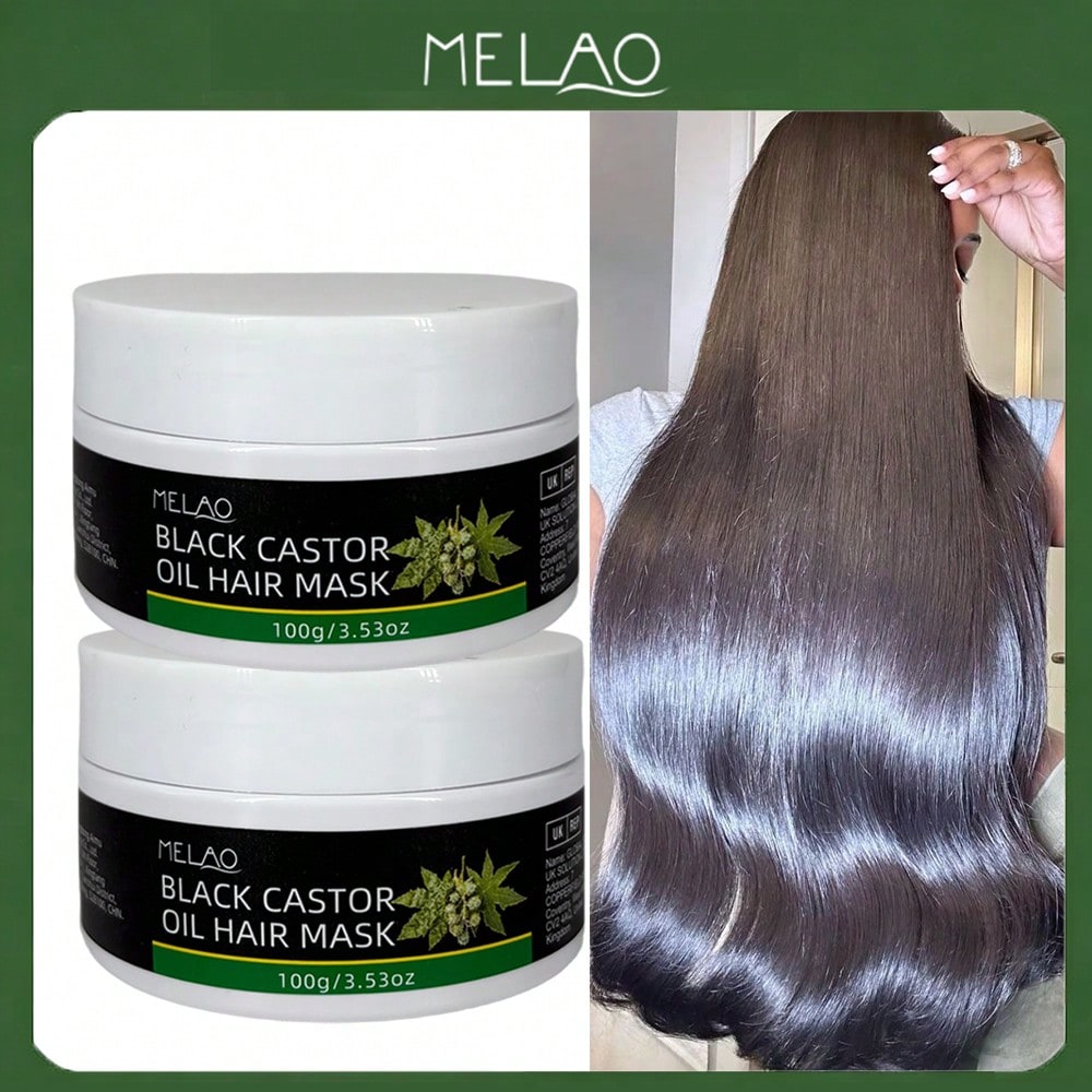 2 Pack MELAO Black Castor Oil Hair Mask, 100g/3.53oz Deep Conditioning Treatment for Dry, Damaged Hair, Nourishing & Strengthening Mask for All Hair Types