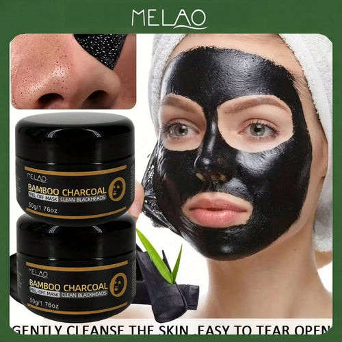 2 Pack MELAO Bamboo Charcoal Peel-Off Mask, 50g Blackhead Remover Deep Cleansing Mask, Pore Purifying & Oil Control Black Facial Mask For All Skin Types, Easy Tear-Off Formula