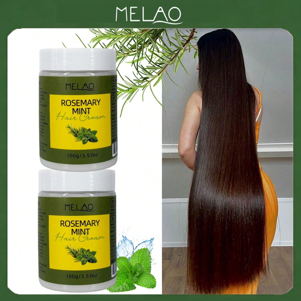 2 Pack MELAO Rosemary Mint Hair Cream, 100g Deep Conditioning Mask for Dry & Damaged Hair, Strengthens & Repairs, Reduces Breakage & Frizz