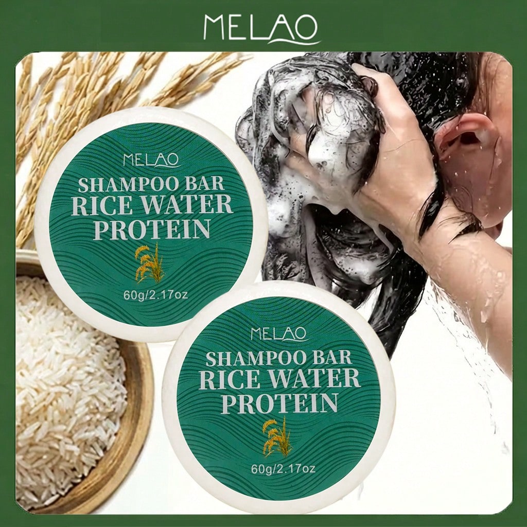 2 Pack MELAO Rice Water Protein Shampoo Bar, 60g Eco-Friendly Solid Hair Cleanser, Deep Cleanses Scalp & Hair, Strengthens Hair Texture, Leaves Hair Smooth, Shiny & Refreshed