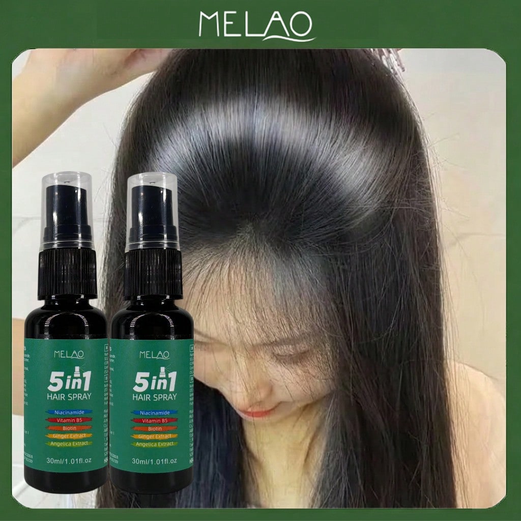 2 Pack MELAO 5-in-1 Hair Spray 30ml, Multi-Function Hair Care Spray with Niacinamide, Vitamin B5, Biotin & Ginger Extract, Refreshes Scalp, Strengthens Hair Texture, Adds Smoothness & Shine for All Hair Types