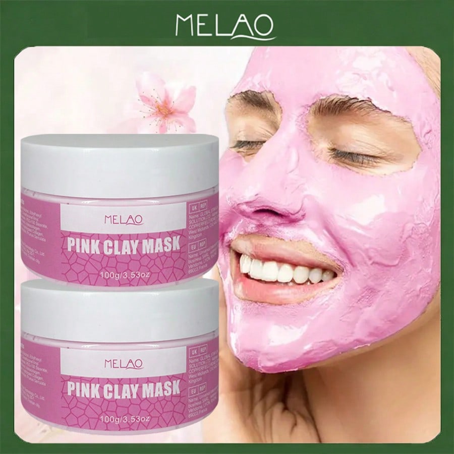 2 Pack MELAO Pink Clay Mask 100g, Deep Cleansing & Purifying Facial Mask, Absorbs Excess Oil & Impurities, Refreshes Skin, Minimizes Pores, Leaves Skin Smooth, Refreshed & Brightened for All Skin Types