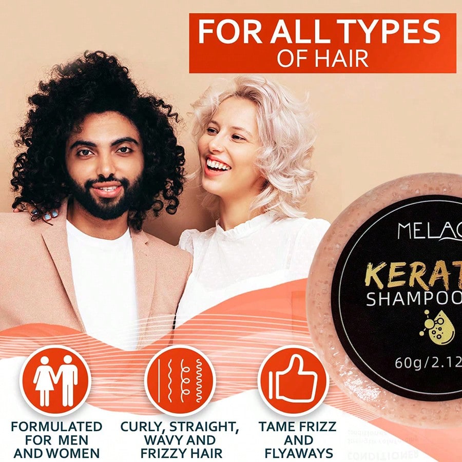 2 Pack MELAO Keratin Shampoo Bar 60g, Eco-Friendly Solid Hair Cleanser with Keratin, Deep Cleanses Scalp & Hair, Strengthens & Repairs Damaged Hair, Leaves Hair Smooth, Shiny & Manageable