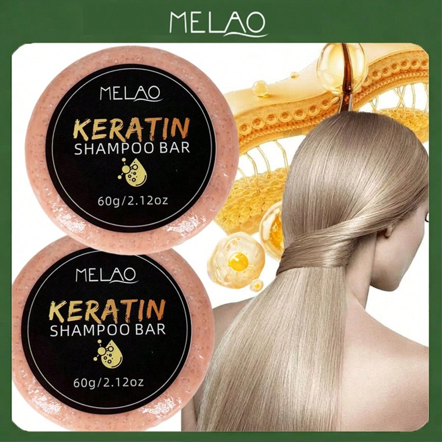 2 Pack MELAO Keratin Shampoo Bar 60g, Eco-Friendly Solid Hair Cleanser with Keratin, Deep Cleanses Scalp & Hair, Strengthens & Repairs Damaged Hair, Leaves Hair Smooth, Shiny & Manageable