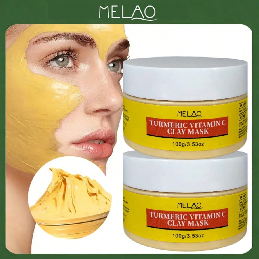 2 Pack MELAO Turmeric Vitamin C Clay Mask 100g, Deep Cleansing & Brightening Facial Mask, Purifies Pores, Absorbs Excess Oil, Refreshes & Revives Dull Skin, Leaves Skin Smooth, Clear & Radiant