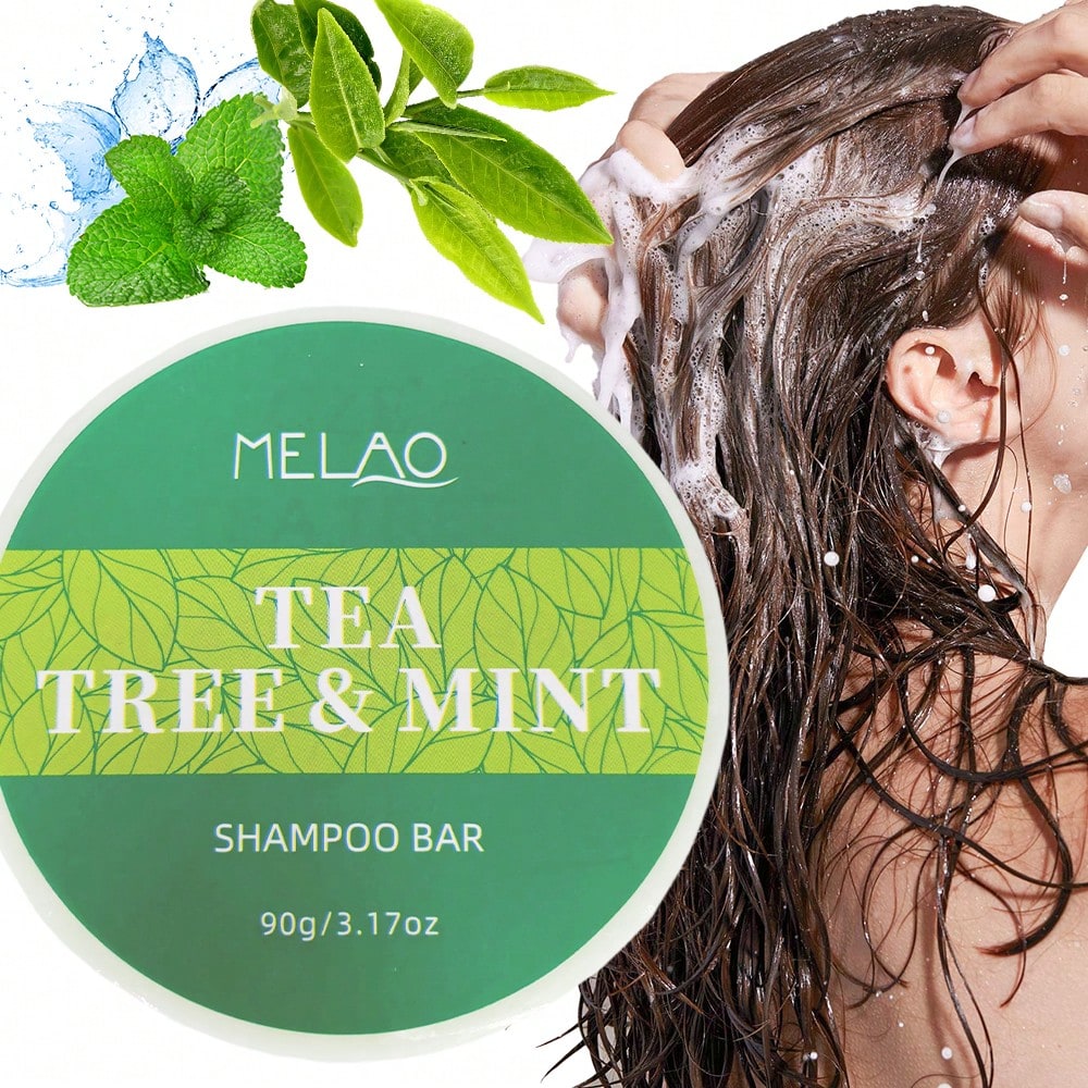 2 Pack MELAO Tea Tree & Mint Shampoo Bar 90g, Eco-Friendly Refreshing Solid Hair Cleanser, Deep Cleanses Scalp & Hair, Provides Cooling & Refreshing Sensation, Leaves Hair Clean, Fresh & Light for All Hair Types