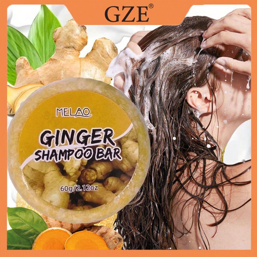 MELAO Ginger Shampoo Bar 60g, Eco-Friendly Refreshing Solid Hair Cleanser, Deep Cleanses Scalp & Hair, Leaves Hair Clean, Fresh & Smooth for All Hair Types