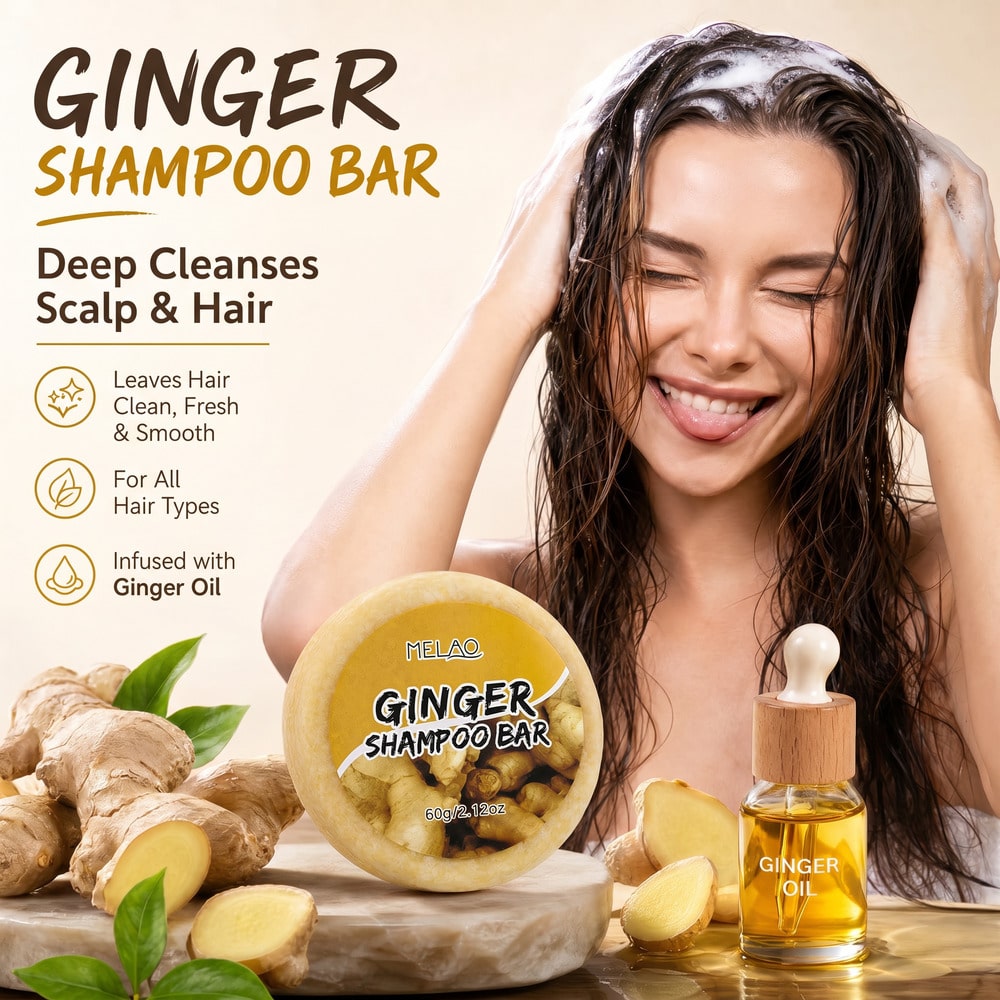 MELAO Ginger Shampoo Bar 60g, Eco-Friendly Refreshing Solid Hair Cleanser, Deep Cleanses Scalp & Hair, Leaves Hair Clean, Fresh & Smooth for All Hair Types