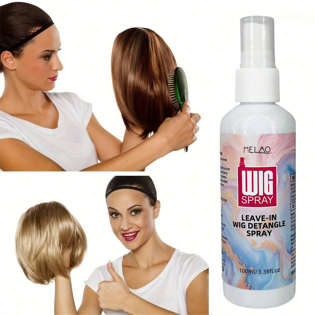 2 Pack MELAO Leave-In Wig Detangle Spray 100ml, Anti-Tangle Care for Synthetic & Human Hair Wigs, Reduces Knots & Frizz, Makes Combing Easy, Leaves Wigs Soft, Smooth & Natural-Looking