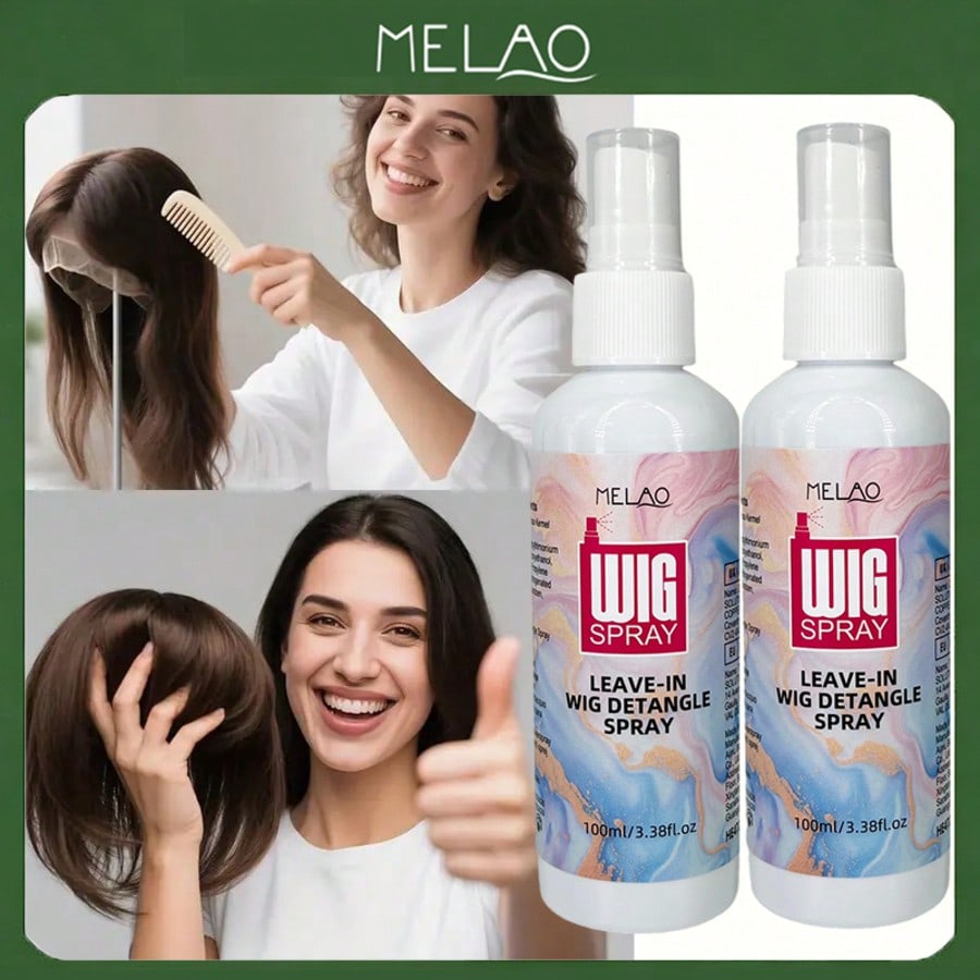 2 Pack MELAO Leave-In Wig Detangle Spray 100ml, Anti-Tangle Care for Synthetic & Human Hair Wigs, Reduces Knots & Frizz, Makes Combing Easy, Leaves Wigs Soft, Smooth & Natural-Looking