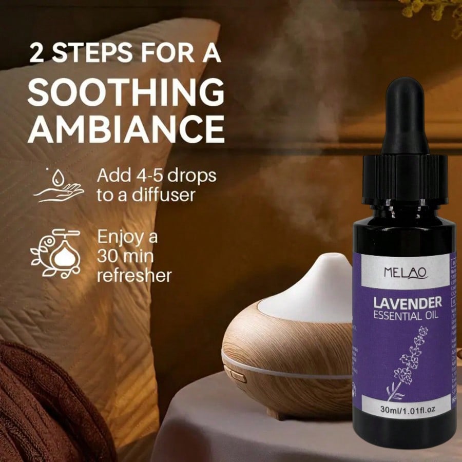 2 Pack MELAO Lavender Essential Oil 30ml, Pure Natural Aromatherapy Oil for Diffuser, Massage, Skin & Hair Care, Creates a Calming & Relaxing Atmosphere, Ideal for Daily Use
