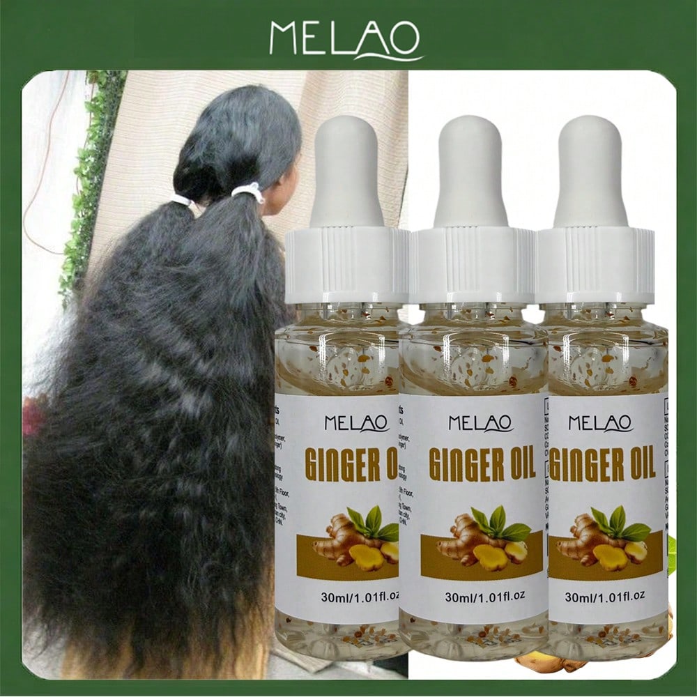 3 Pack MELAO Ginger Oil 30ml, Nourishing Scalp & Hair Care Oil with Visible Natural Ginger Particles, Strengthens Hair Texture, Reduces Dryness & Frizz, Leaves Hair Smooth, Shiny and Healthy for All Hair Types
