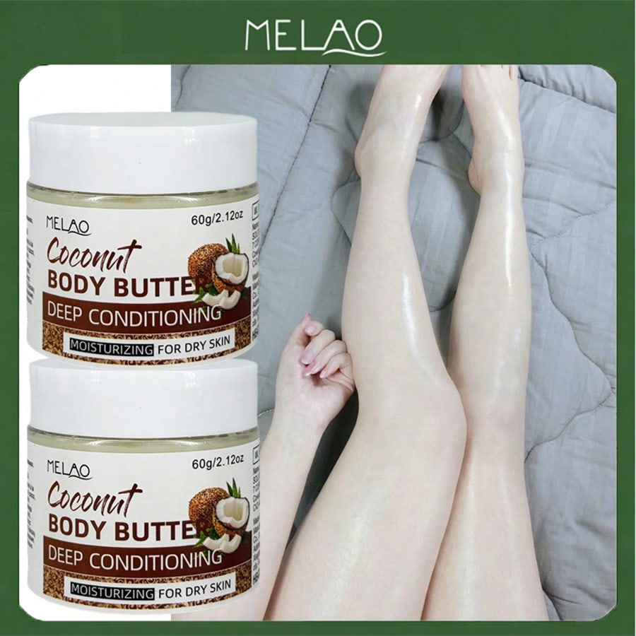 2 Pack MELAO Coconut Body Butter 60g, Deep Conditioning Moisturizer for Dry Skin, Rich Coconut Formula for Long-Lasting Hydration, Leaves Skin Soft, Smooth, Supple & Glowing All Day
