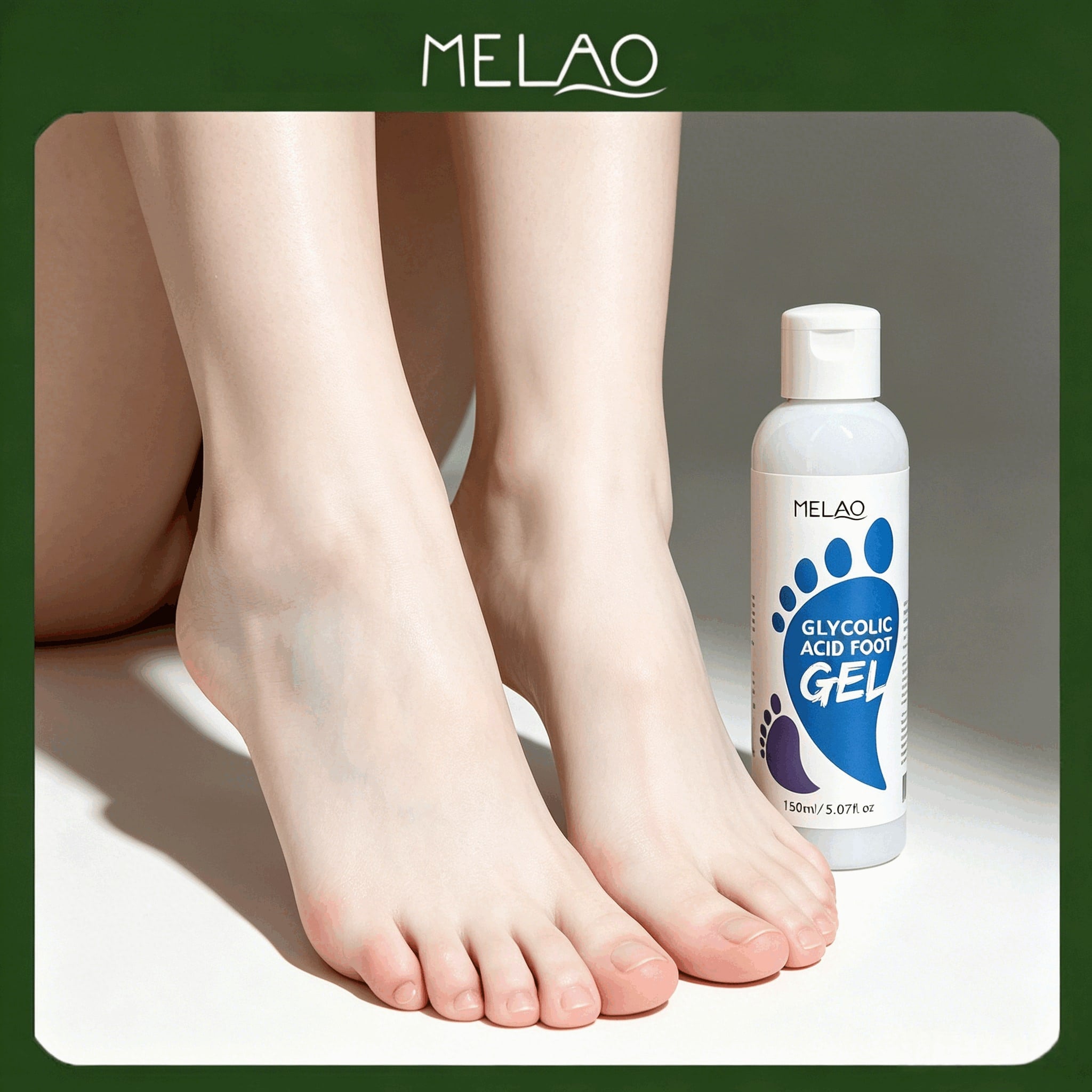 MELAO Glycolic Acid Foot Exfoliating Gel - Deep Cleansing for Dry Cracked Heels, Removes Dead Skin & Calluses, Foot Care for Men & Women, 150ml