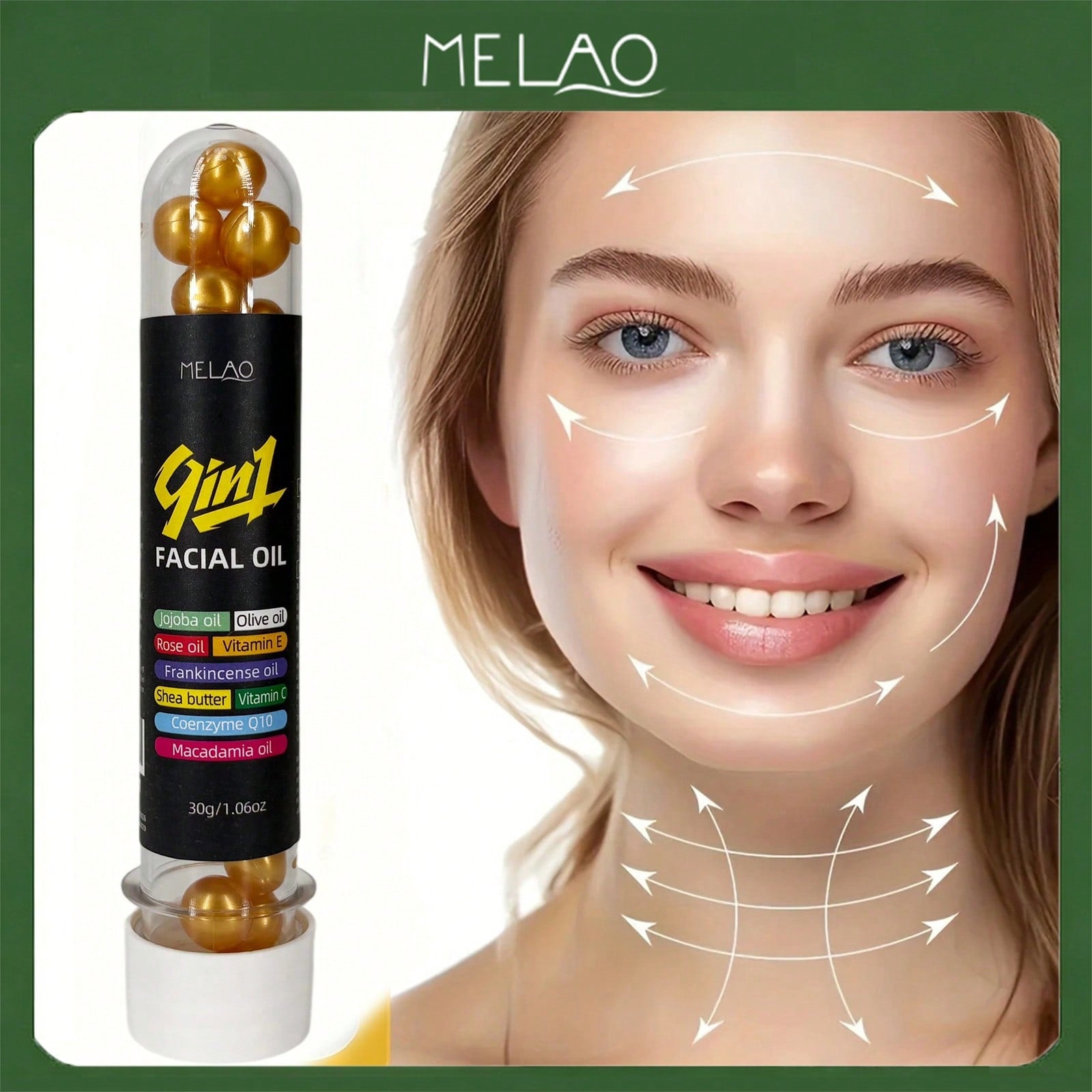 9 IN 1 Facial Oil, MELAO Nourishing Face Oil with Jojoba, Olive, Rose & Vitamin E, Anti Aging & Hydrating Facial Serum, for All Skin Types, 30g/1.06oz