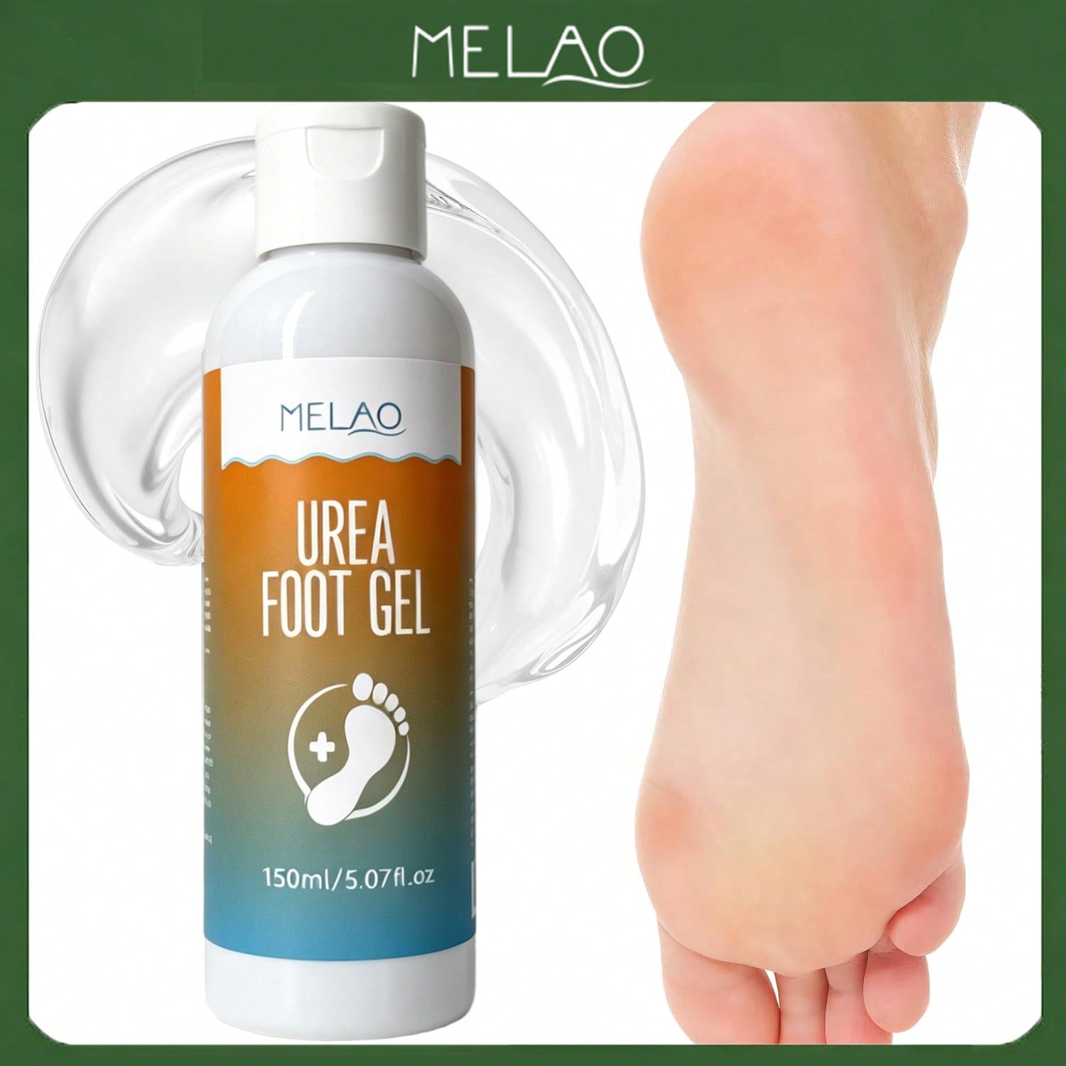 MELAO Urea Foot Gel - Intensive Moisturizer for Dry Cracked Heels, Dead Skin & Callus Remover, Softens Rough Feet, 150ml