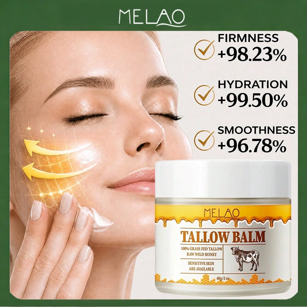 MELAO 100% Grass Fed Tallow Balm for Face & Body - 60g Natural Skincare with Raw Wild Honey, Ultra-Rich Moisturizer for Extremely Dry, Sensitive Skin - Nourishing Cream, Hand & Foot