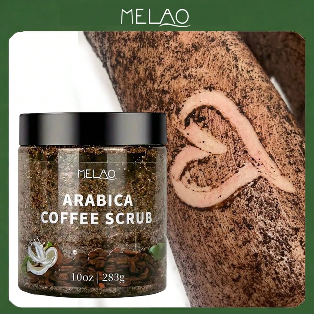 MELAO Arabica Coffee Body Scrub - Exfoliating & Moisturizing Scrub with Natural Coffee Grounds for Smooth, Glowing Skin - Targets Cellulite & Stretch Marks, 10oz/283g Jar