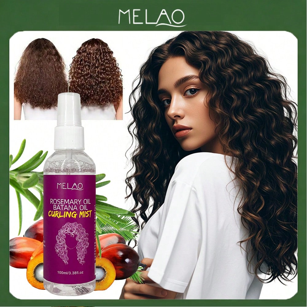 MELAO Rosemary Oil Batana Oil Curling Mist, Curl Defining & Enhancing Spray, for Natural Curly Hair, Defines & Separates Curls, Tames Frizz, Adds Shine & Moisture, Lightweight Hold, No Crunch, for All Hair Types, 100ml/3.38fl.oz