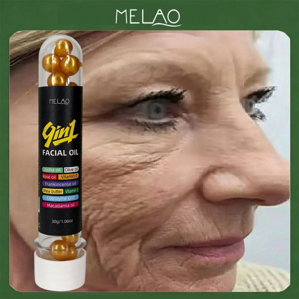 9 IN 1 Facial Oil, MELAO Nourishing Face Oil with Jojoba, Olive, Rose & Vitamin E, Anti Aging & Hydrating Facial Serum, for All Skin Types, 30g/1.06oz