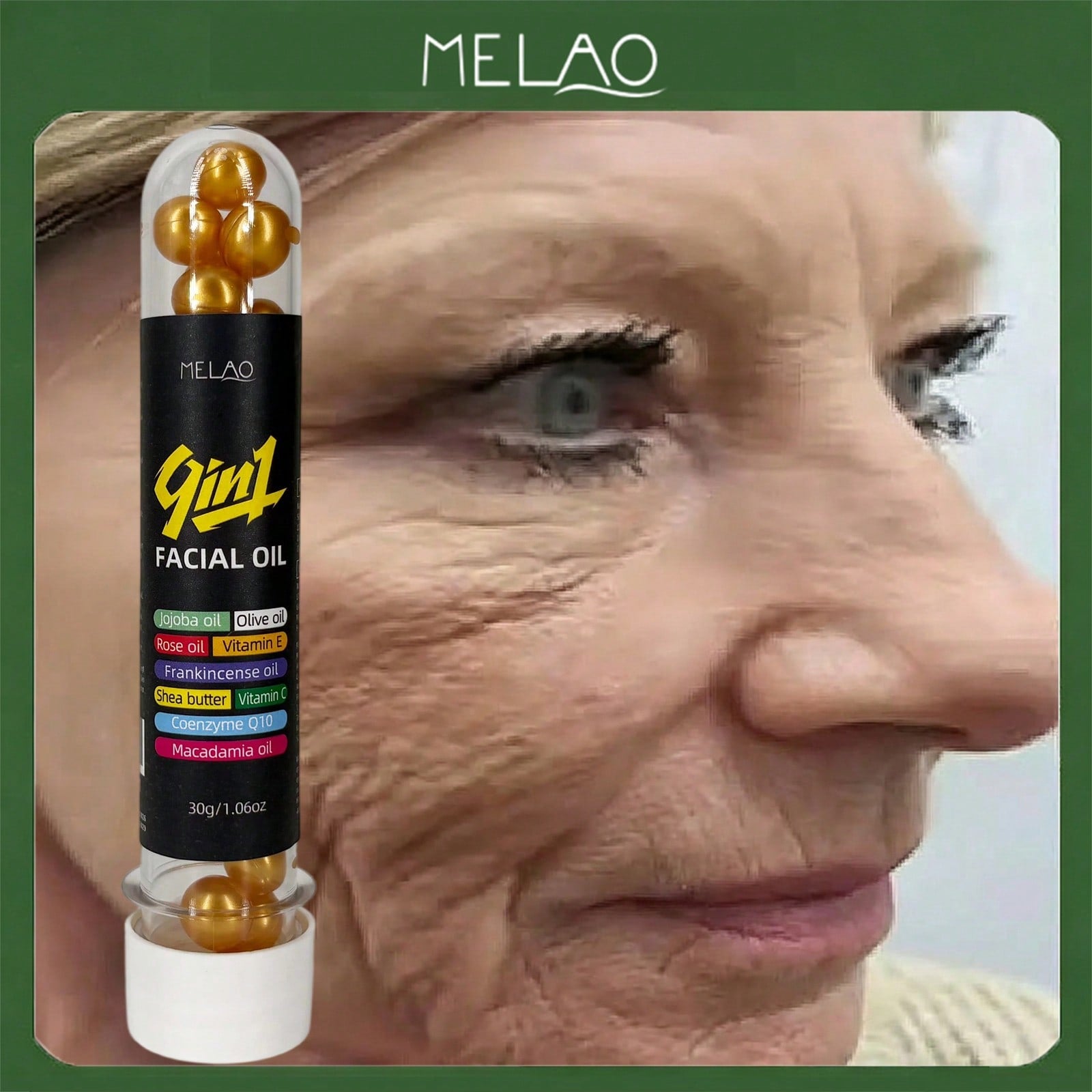 9 IN 1 Facial Oil, MELAO Nourishing Face Oil with Jojoba, Olive, Rose & Vitamin E, Anti Aging & Hydrating Facial Serum, for All Skin Types, 30g/1.06oz