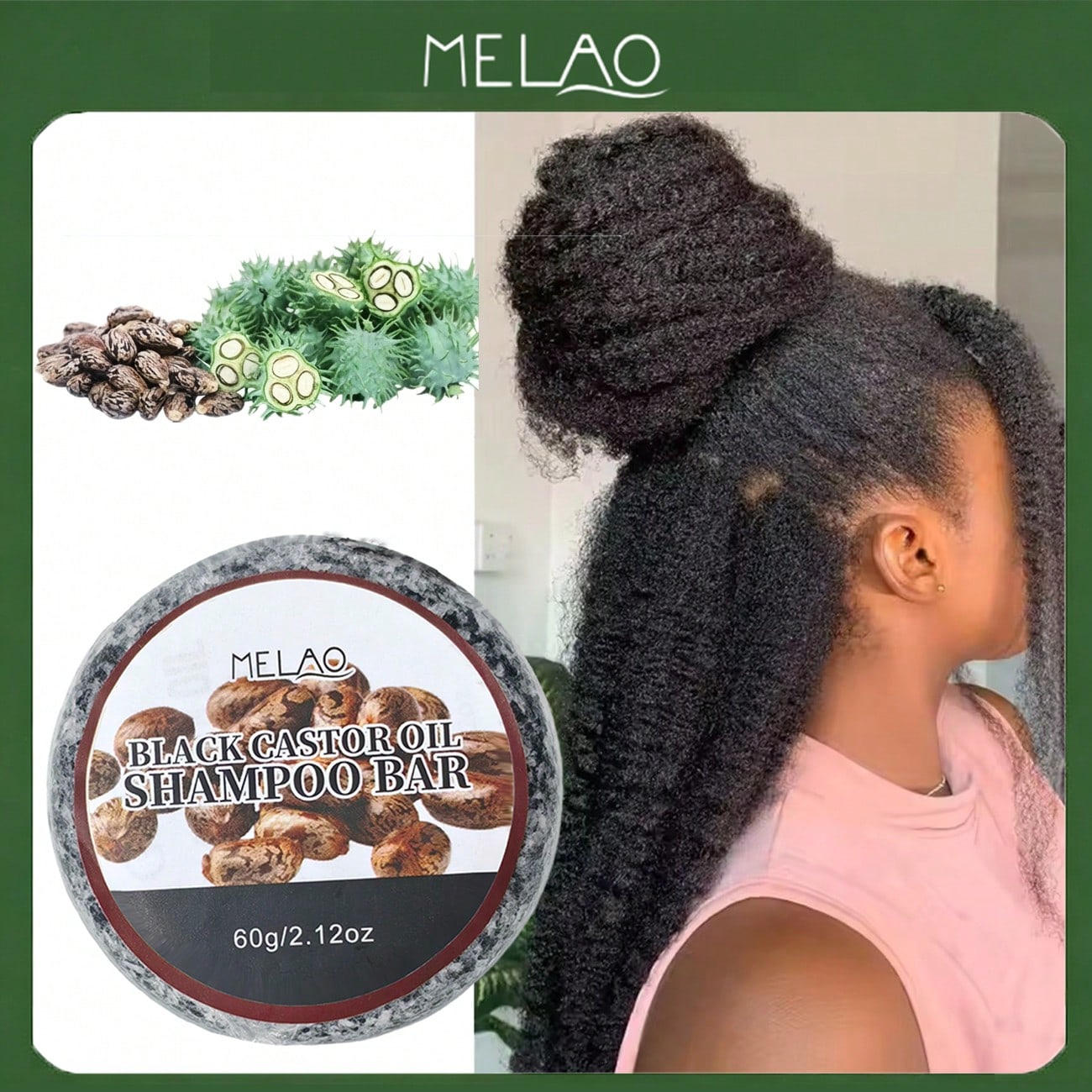 Black Castor Oil Shampoo Bar, MELAO Solid Shampoo Bar for Hair, with Natural Black Castor Oil, for Dry & Damaged Hair, Nourishes & Strengthens, Adds Shine, Healthy Hair, 60g/2.12oz