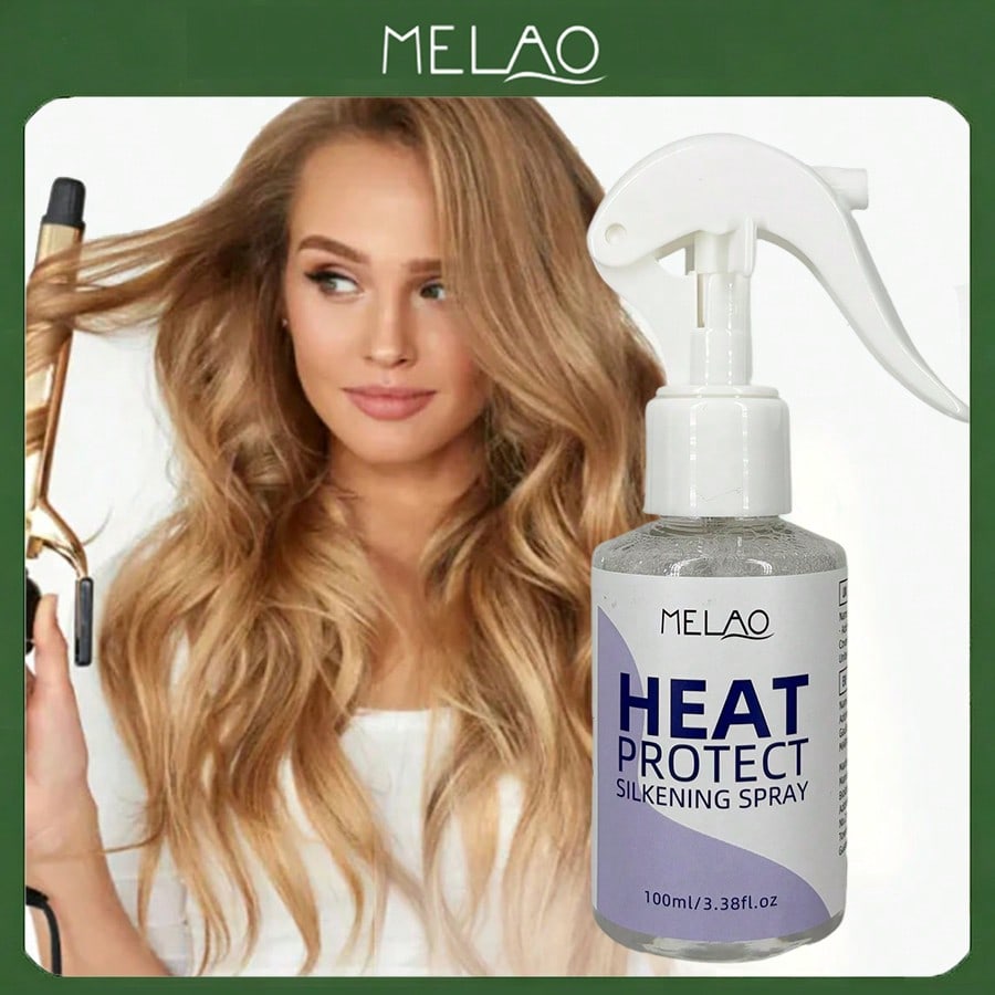 MELAO Heat Protect Silkening Spray 100ml, Anti-Frizz Thermal Protection Hair Spray, Detangling & Shine Enhancing Heat Protectant for Curling Iron, Flat Iron & Blow Dryer, Suitable for All Hair Types