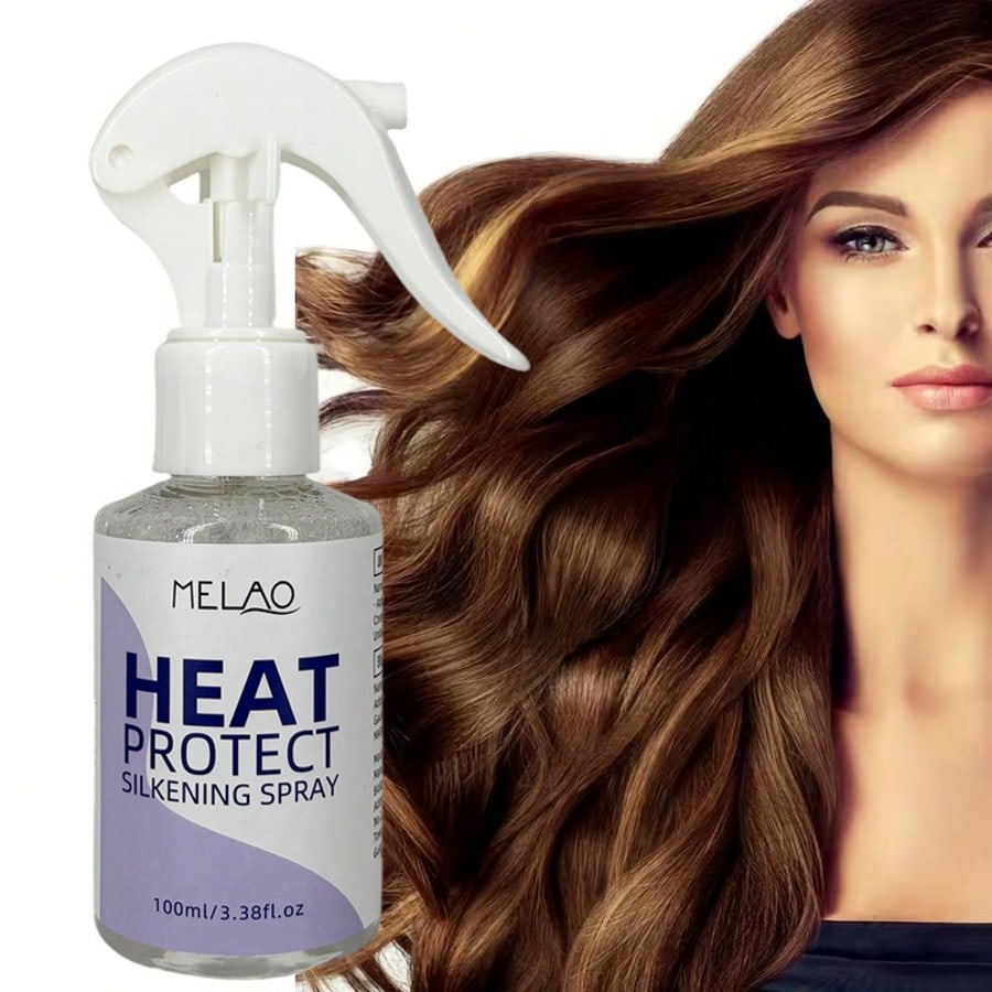 MELAO Heat Protect Silkening Spray 100ml, Anti-Frizz Thermal Protection Hair Spray, Detangling & Shine Enhancing Heat Protectant for Curling Iron, Flat Iron & Blow Dryer, Suitable for All Hair Types