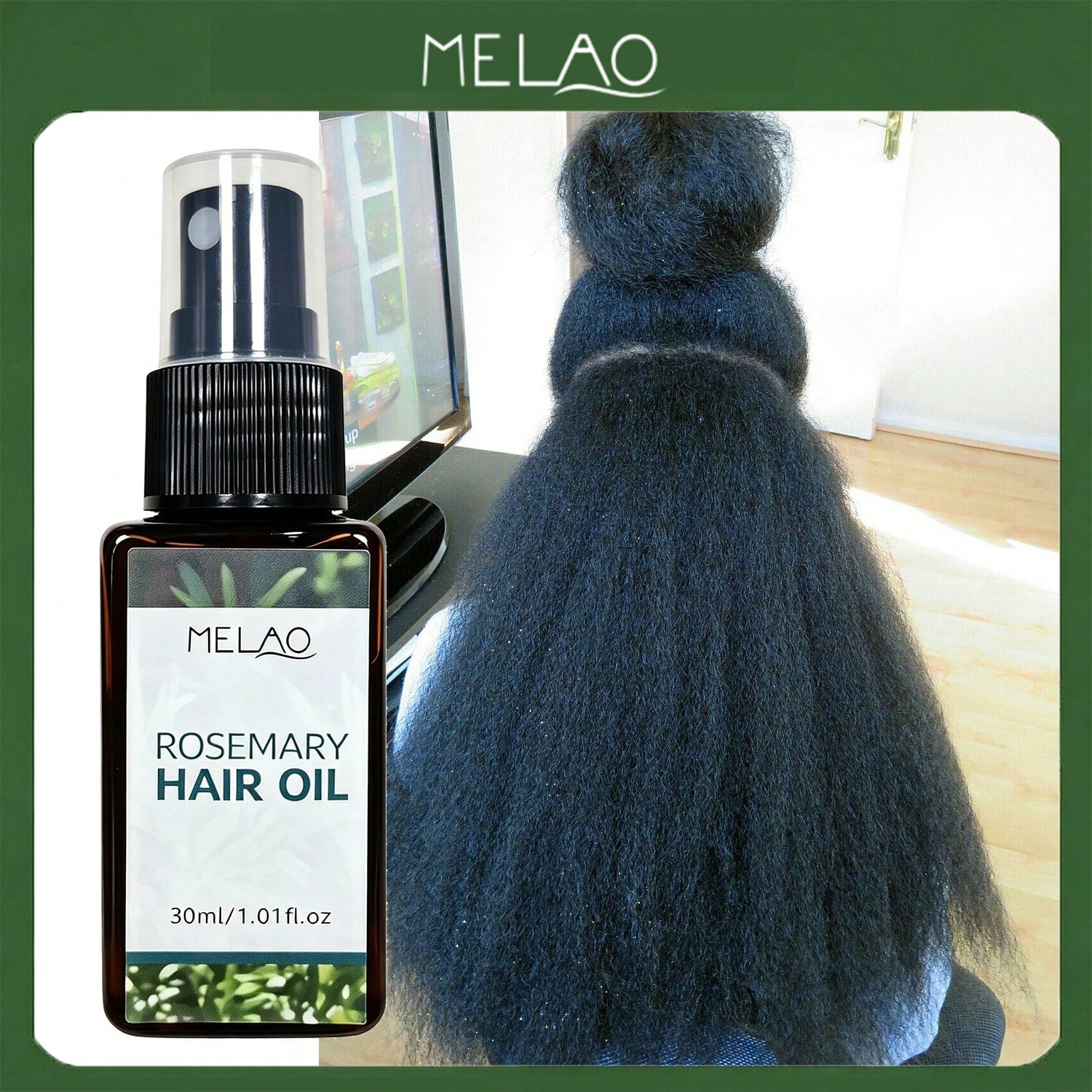 MELAO Rosemary Hair Oil 30ml, Nourishing Scalp & Hair Strengthening Oil, Anti-Frizz & Moisturizing Treatment for Dry, Damaged, Curly & Colored Hair, Adds Shine
