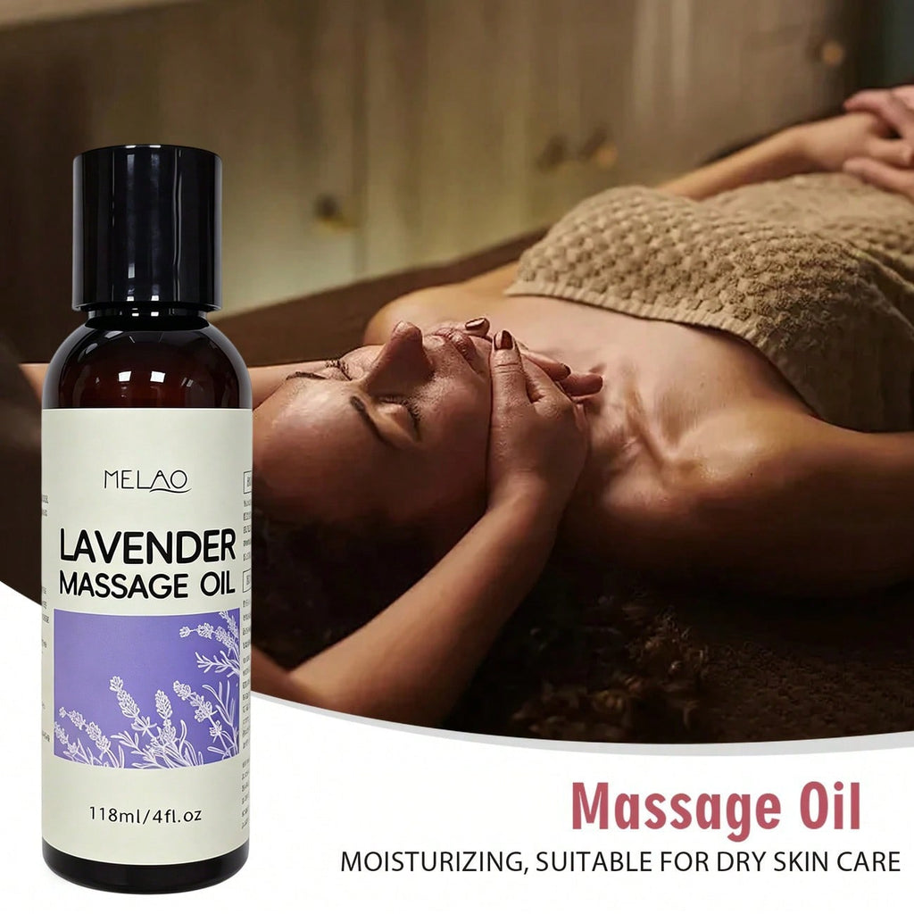 MELAO Lavender Massage Oil 118ml/4fl.oz, Relaxing & Calming Aromatherapy Body Massage Oil, Hydrating & Nourishing Skin Care Oil for Spa & Daily Use