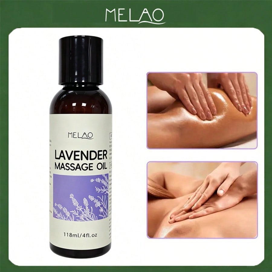 MELAO Lavender Massage Oil 118ml/4fl.oz, Relaxing & Calming Aromatherapy Body Massage Oil, Hydrating & Nourishing Skin Care Oil for Spa & Daily Use