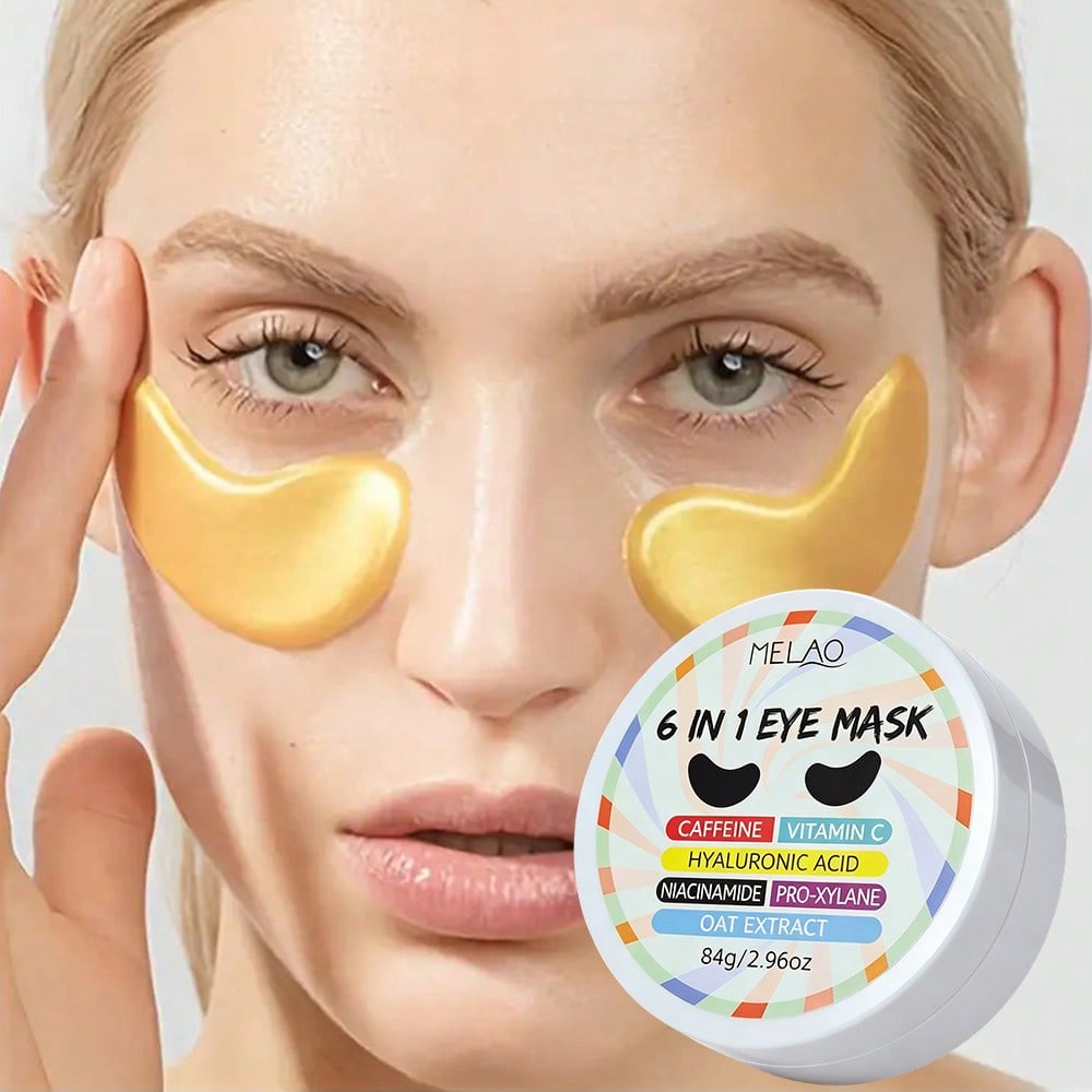 MELAO 6-in-1 Eye Mask 84g/2.96oz, Caffeine & Hyaluronic Acid Under Eye Patches for Dark Circles, Puffiness & Fine Lines, Hydrating Anti-Aging Eye Treatment