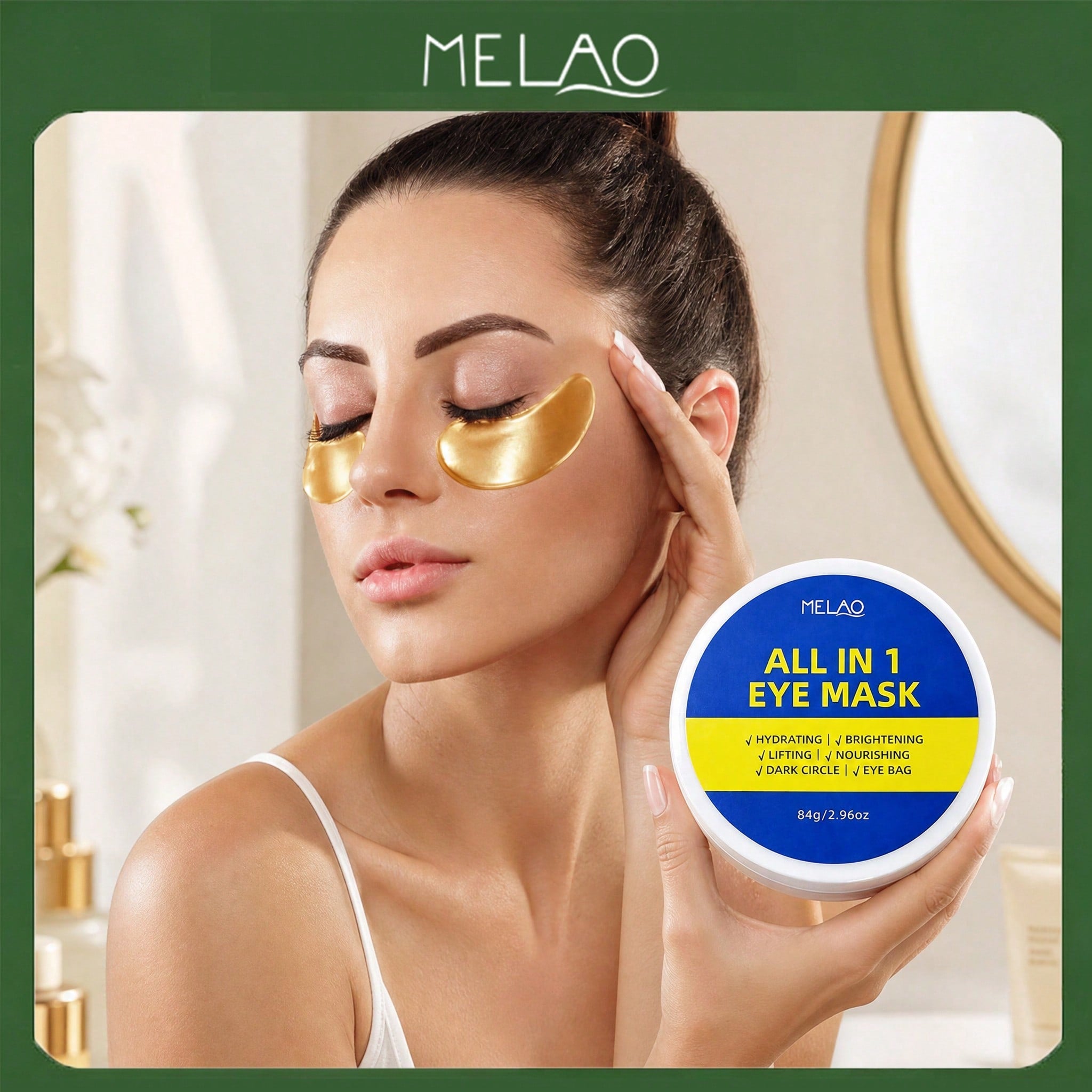 MELAO All-In-1 Eye Mask 84g/2.96oz, Hydrating & Brightening Under Eye Patches for Dark Circles, Eye Bags & Fine Lines, Lifting & Nourishing Anti-Aging Eye Treatment