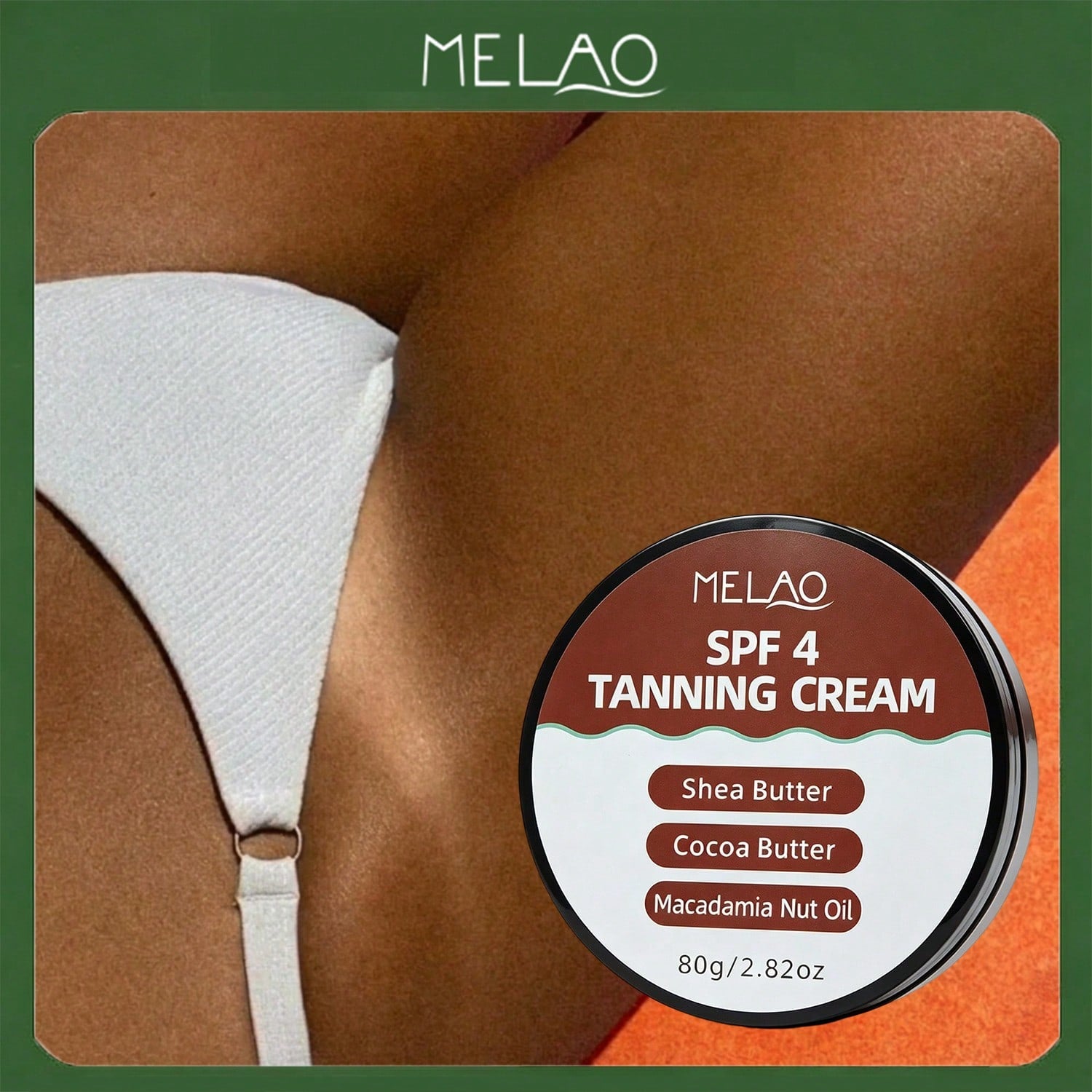 MELAO SPF 4 Tanning Cream 80g/2.82oz, Moisturizing Sun Tanning Lotion with Shea & Cocoa Butter, Natural Sun Tanning Cream for Deep, Long-Lasting Tan