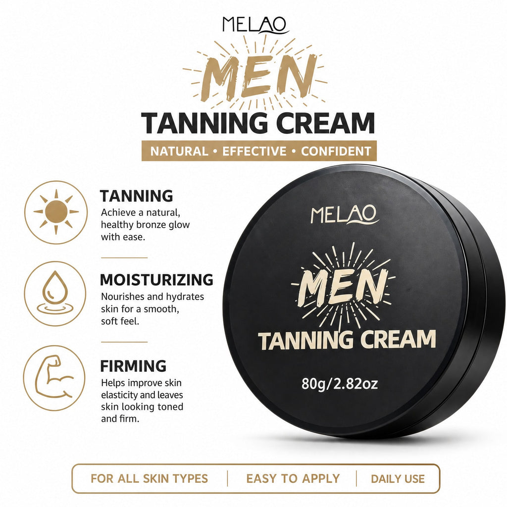 MELAO Men's Tanning Cream 80g/2.82oz, Deep Natural Sun Tanning Accelerator, Moisturizing Tanning Lotion for Men, Buildable, Streak-Free Bronze Tan
