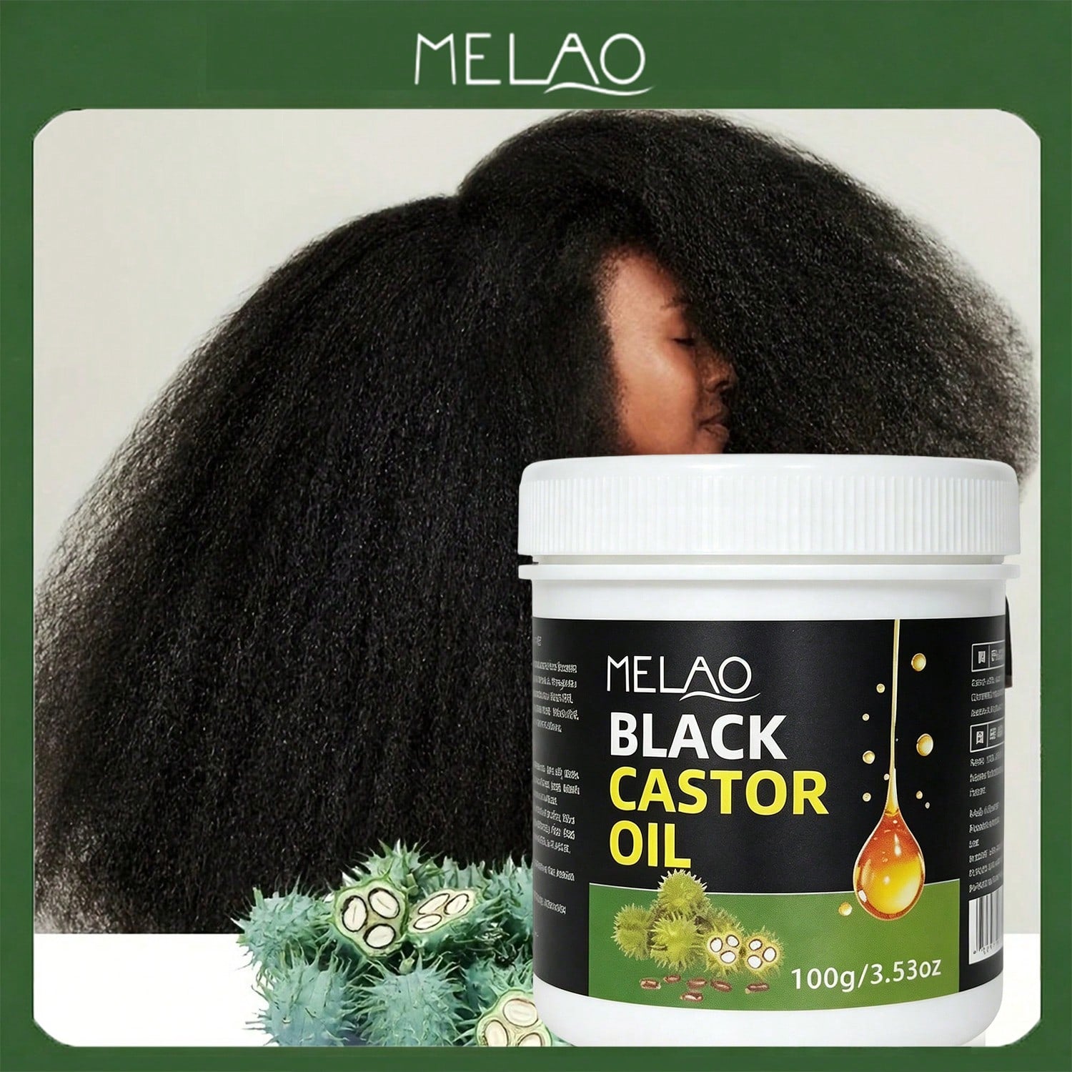 MELAO Black Castor Oil 100g/3.53oz, Pure Cold-Pressed Castor Oil for Hair, Eyelashes, Eyebrows & Skin, Nourishing & Moisturizing Oil for All Hair & Skin Types