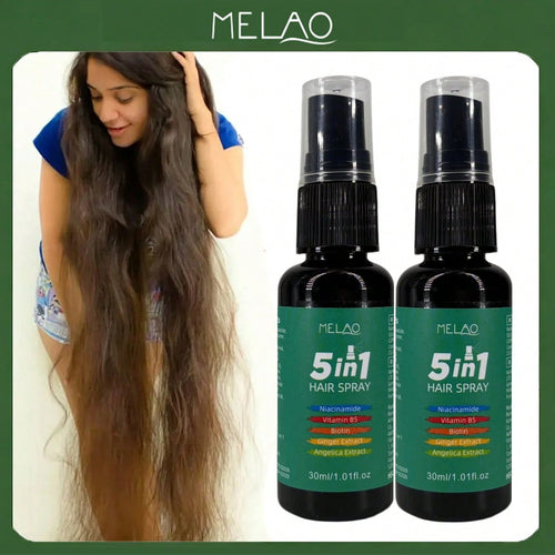 2 Pack MELAO 5-in-1 Hair Spray 30ml, Multi-Function Hair Care Spray with Niacinamide, Vitamin B5, Biotin & Ginger Extract, Refreshes Scalp, Strengthens Hair Texture, Adds Smoothness & Shine for All Hair Types
