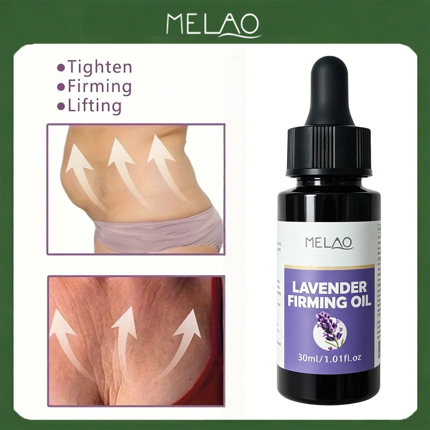 MELAO Lavender Firming Oil 30ml/1.01fl.oz, Relaxing & Tightening Body Massage Oil, Moisturizing & Nourishing Skin Firming Oil with Lavender